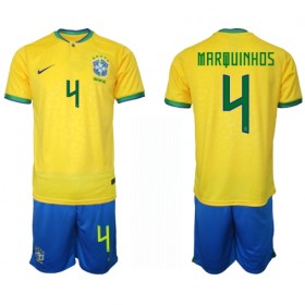 Brazil Marquinhos 4 Dječji Domaći Nogometni Dresovi World Cup 2022